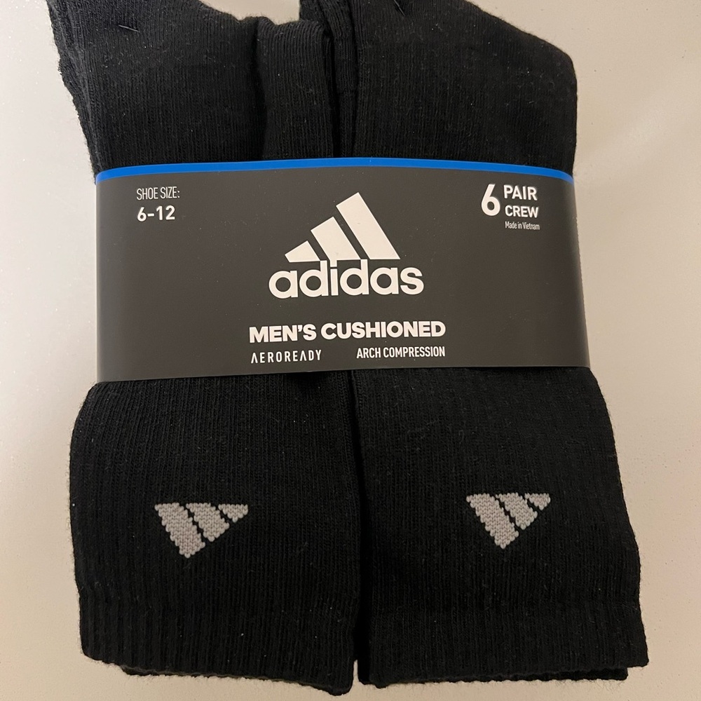 adidas Men's Cushioned Crew Socks - Black and Gray